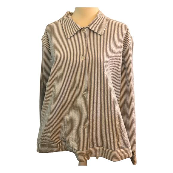 Denim & Co. Pinstripe Button Front Shirt Jacket, Women's Plus Size 1X - Picture 1 of 4